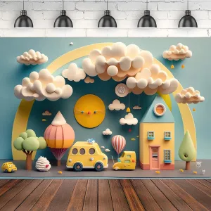 Hot Air Balloon Clouds Photo Background Children Baby Shower Party Decoration Girl Boy 1st Birthday Party Backdrop Travel Adventure Birthday Party Background (7X5FT)