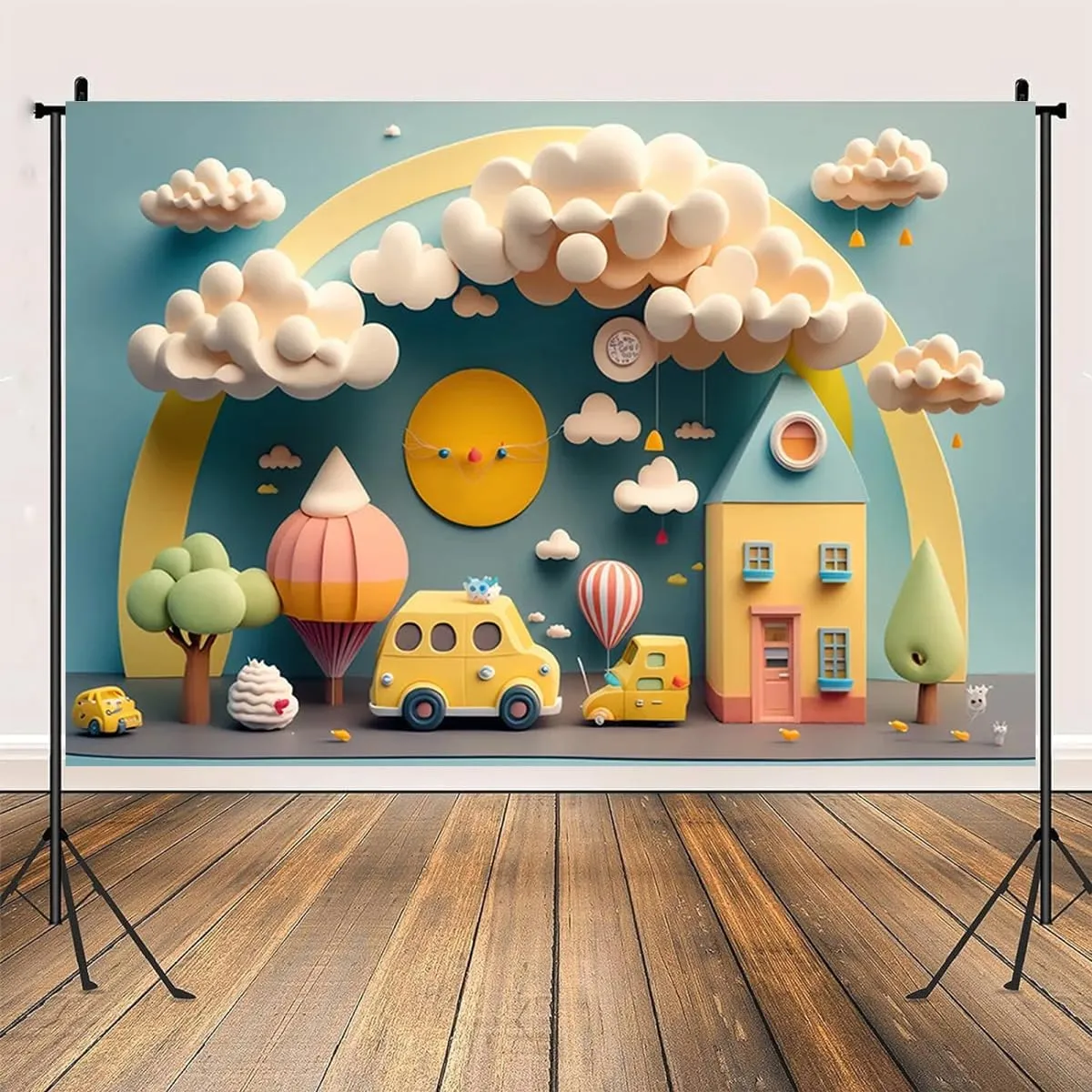 Hot Air Balloon Clouds Photo Background Children Baby Shower Party Decoration Girl Boy 1st Birthday Party Backdrop Travel Adventure Birthday Party Background (7X5FT)