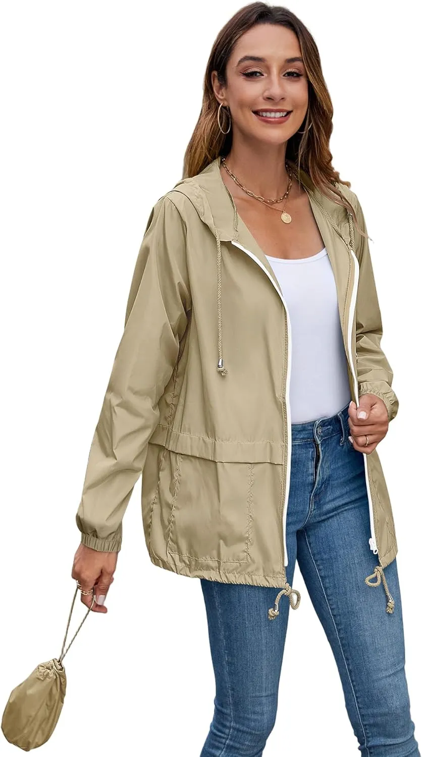 Hount Women's Lightweight Hooded Raincoat Waterproof Packable Active Outdoor Rain Jacket (S-3XL)