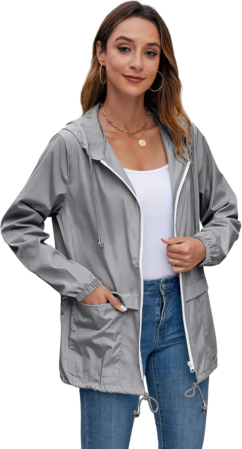 Hount Women's Lightweight Hooded Raincoat Waterproof Packable Active Outdoor Rain Jacket (S-3XL)