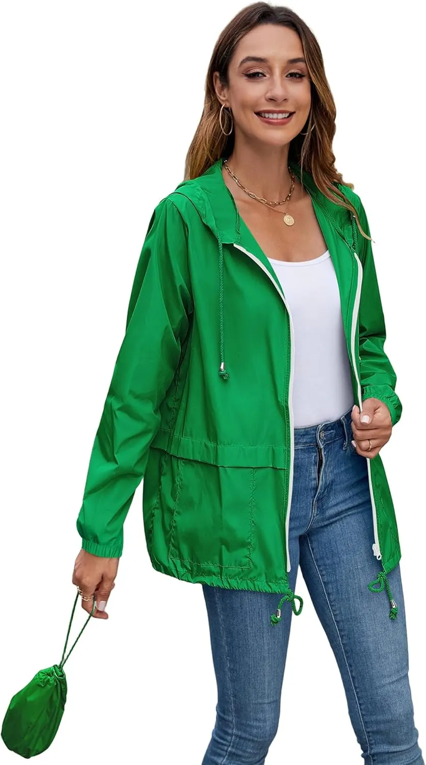 Hount Women's Lightweight Hooded Raincoat Waterproof Packable Active Outdoor Rain Jacket (S-3XL)