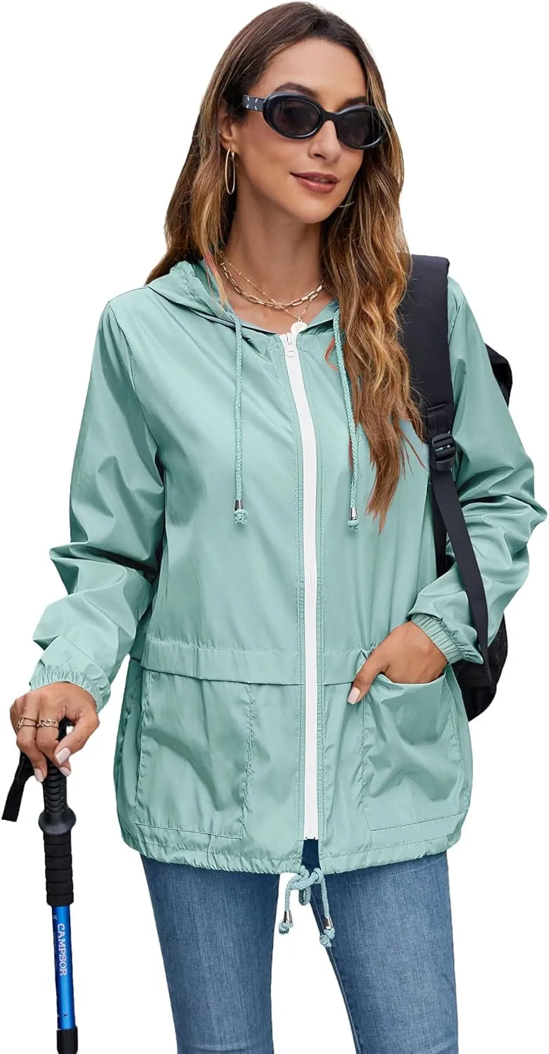 Hount Women's Lightweight Hooded Raincoat Waterproof Packable Active Outdoor Rain Jacket (S-3XL)