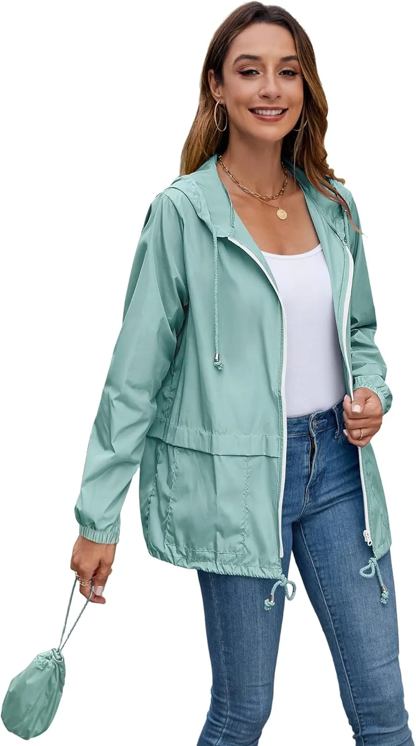 Hount Women's Lightweight Hooded Raincoat Waterproof Packable Active Outdoor Rain Jacket (S-3XL)