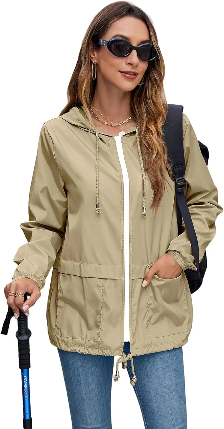 Hount Women's Lightweight Hooded Raincoat Waterproof Packable Active Outdoor Rain Jacket (S-3XL)