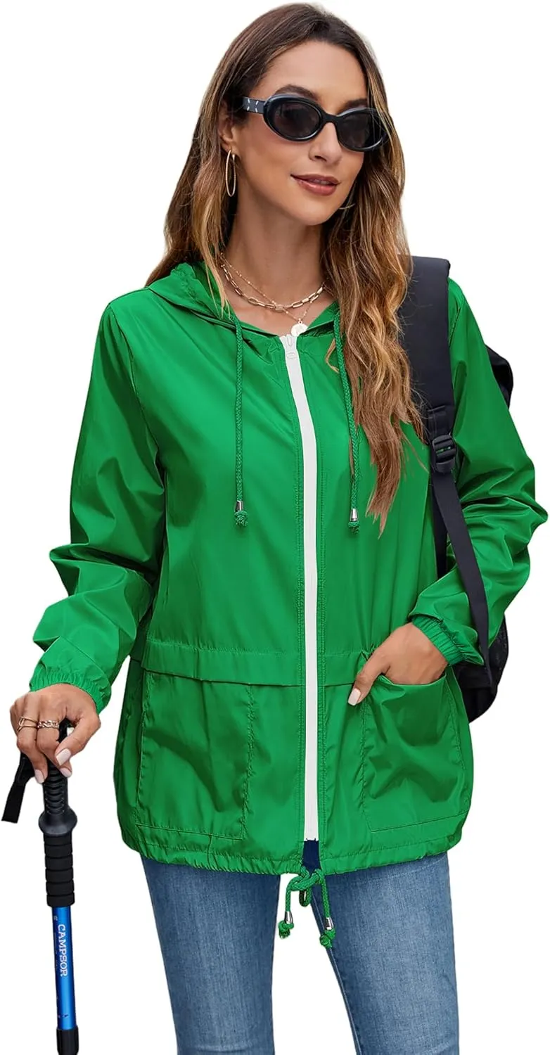 Hount Women's Lightweight Hooded Raincoat Waterproof Packable Active Outdoor Rain Jacket (S-3XL)