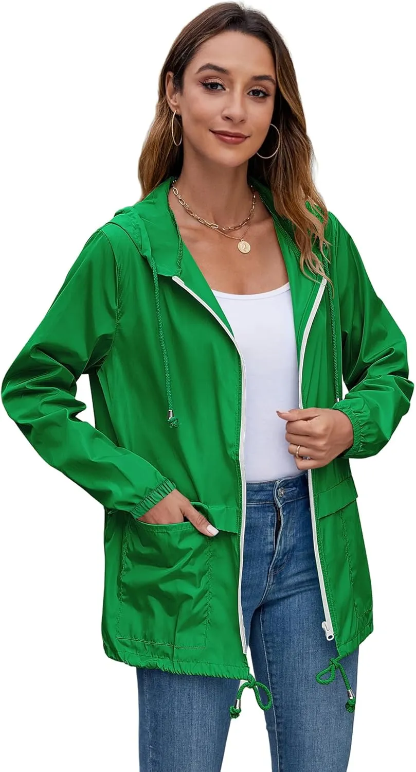 Hount Women's Lightweight Hooded Raincoat Waterproof Packable Active Outdoor Rain Jacket (S-3XL)