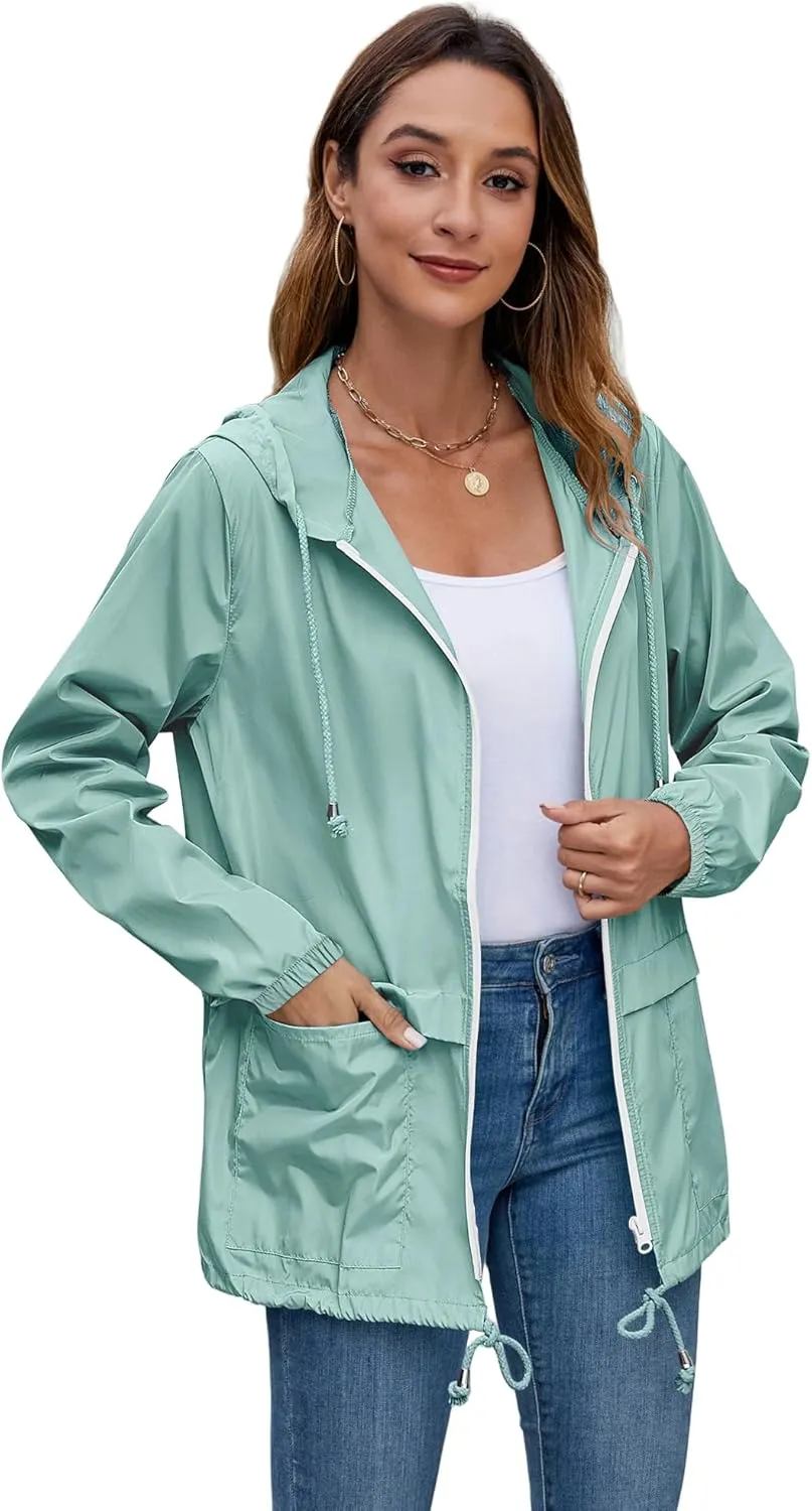 Hount Women's Lightweight Hooded Raincoat Waterproof Packable Active Outdoor Rain Jacket (S-3XL)