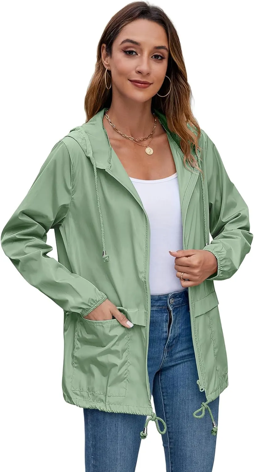Hount Women's Lightweight Hooded Raincoat Waterproof Packable Active Outdoor Rain Jacket (S-3XL)