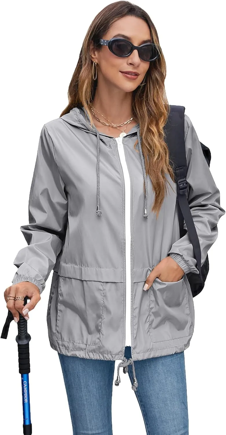 Hount Women's Lightweight Hooded Raincoat Waterproof Packable Active Outdoor Rain Jacket (S-3XL)
