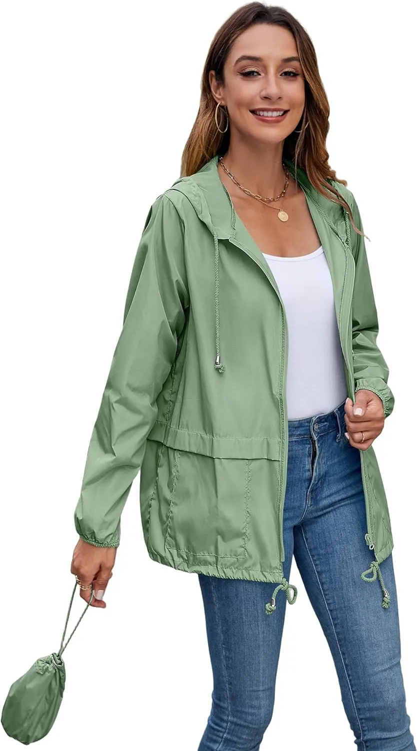 Hount Women's Lightweight Hooded Raincoat Waterproof Packable Active Outdoor Rain Jacket (S-3XL)