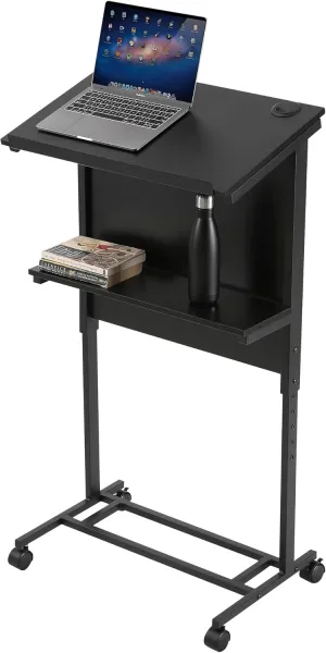 Houseables Rolling Podium, Portable Podium, Teacher Podium, 41”- 47” Adjustable Height, Black, Podium Stand, Lectern Stand, Podium Desk, Classroom Podium, Mobile Podium with Wheels, Lecterns & Podiums