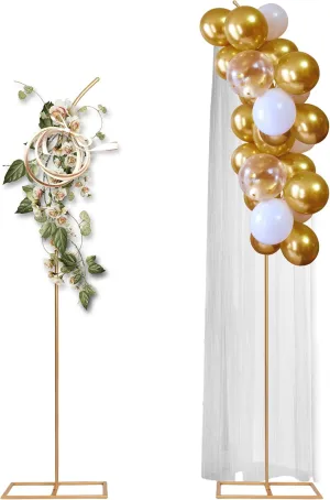 HPC Decor Set of 2 Wedding Arch Backdrop Stand, 8FT, 6.7FT Gold Metal Arch Backdrop Stand for Wedding Ceremony Bridal Baby Shower Birthday Party Garden Floral Balloon Decoration Arch Frame Decor
