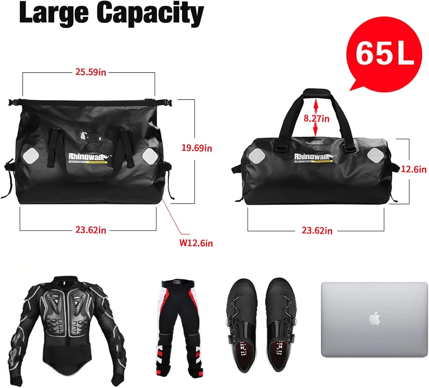 HUNTVP Motorcycle Bag Motorcycle Tail Bag Seat Bag Motorcycles Luggage Rack Bag Large Capacity Travel Bag Waterproof （Black,65L）