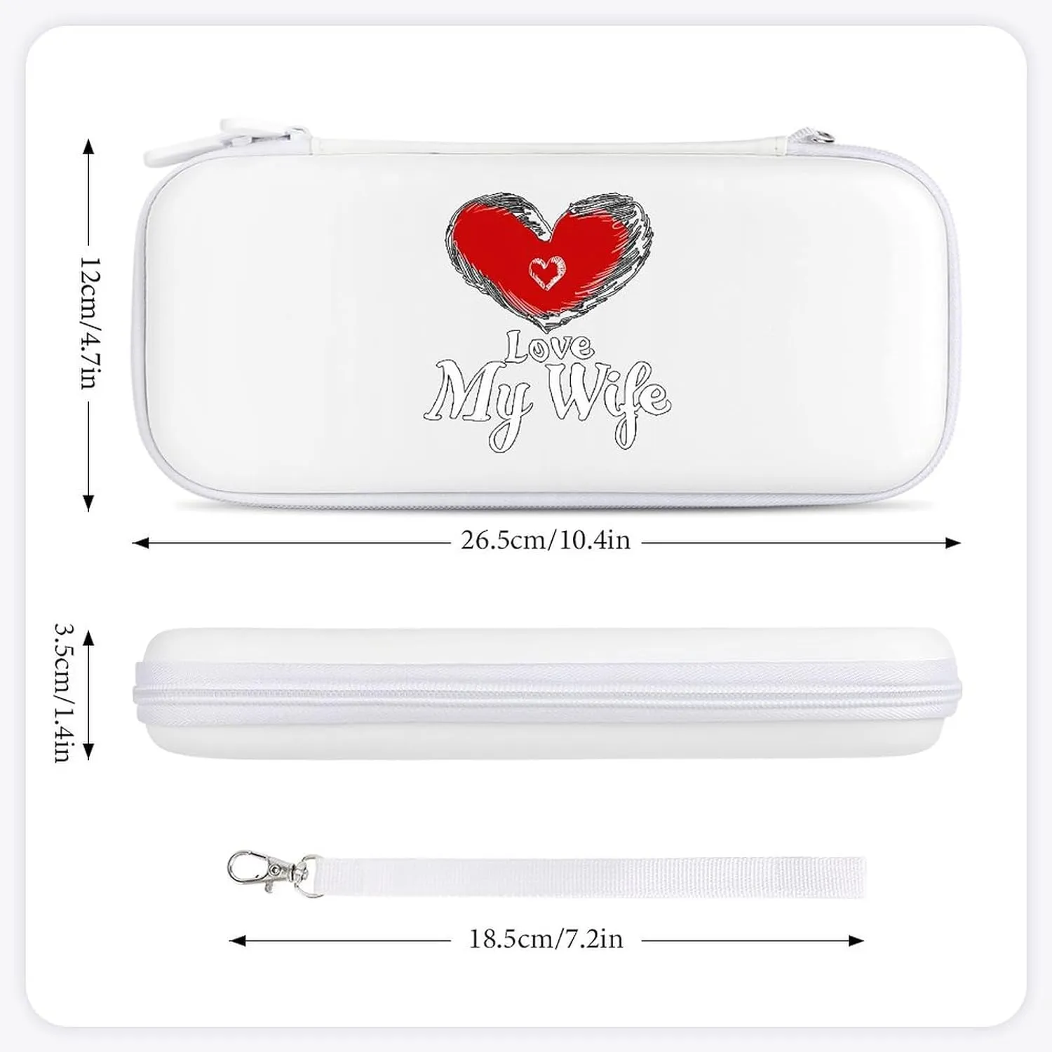 I Love My Wife with Heart Hard Shell Travel Case with Rope 15 Game Card Pockets Compatible with Switch Protective