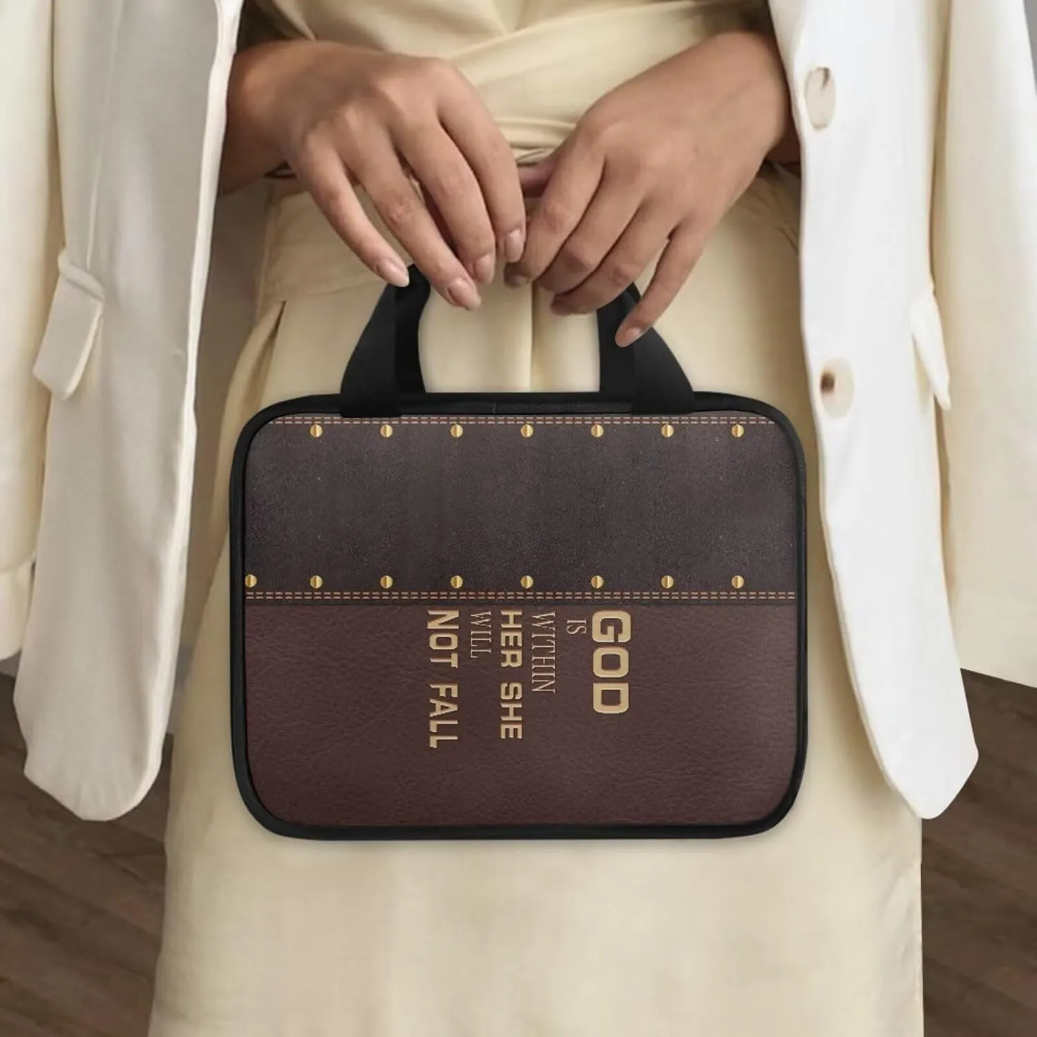 Imitation Leather Print Bible Case Bible Cover for Women Canvas Bible Carrying Case Built-in Pocket Handle Church Bag
