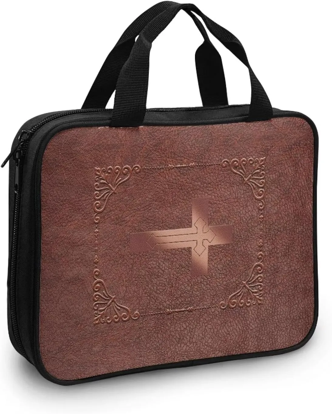 Imitation Leather Print Bible Case Bible Cover for Women Canvas Bible Carrying Case Built-in Pocket Handle Church Bag