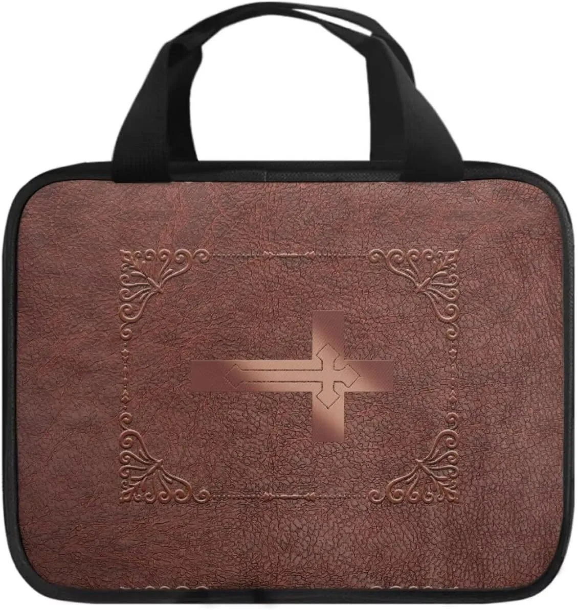 Imitation Leather Print Bible Case Bible Cover for Women Canvas Bible Carrying Case Built-in Pocket Handle Church Bag