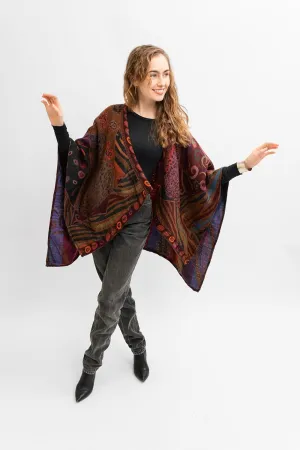 In Style 100% Australian Superfine Merino Wool Handmade Reversible Open Front Cape Ruana With Pockets