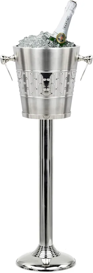 Indo-Persian Brushed Nickel Plated Majestic Wine & Ice Bucket with Steel Bucket Stand | Wine Chiller On Stand Kitchenware Bar Ware