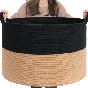 INDRESSME XXXLarge Cotton Rope Basket Woven Baby Laundry Basket Blanket Baskets Toy Baskets with Handle Comforter Cushions Storage Bin Thread Laundry Hamper - 21.7" x 21.7" x 13.8"