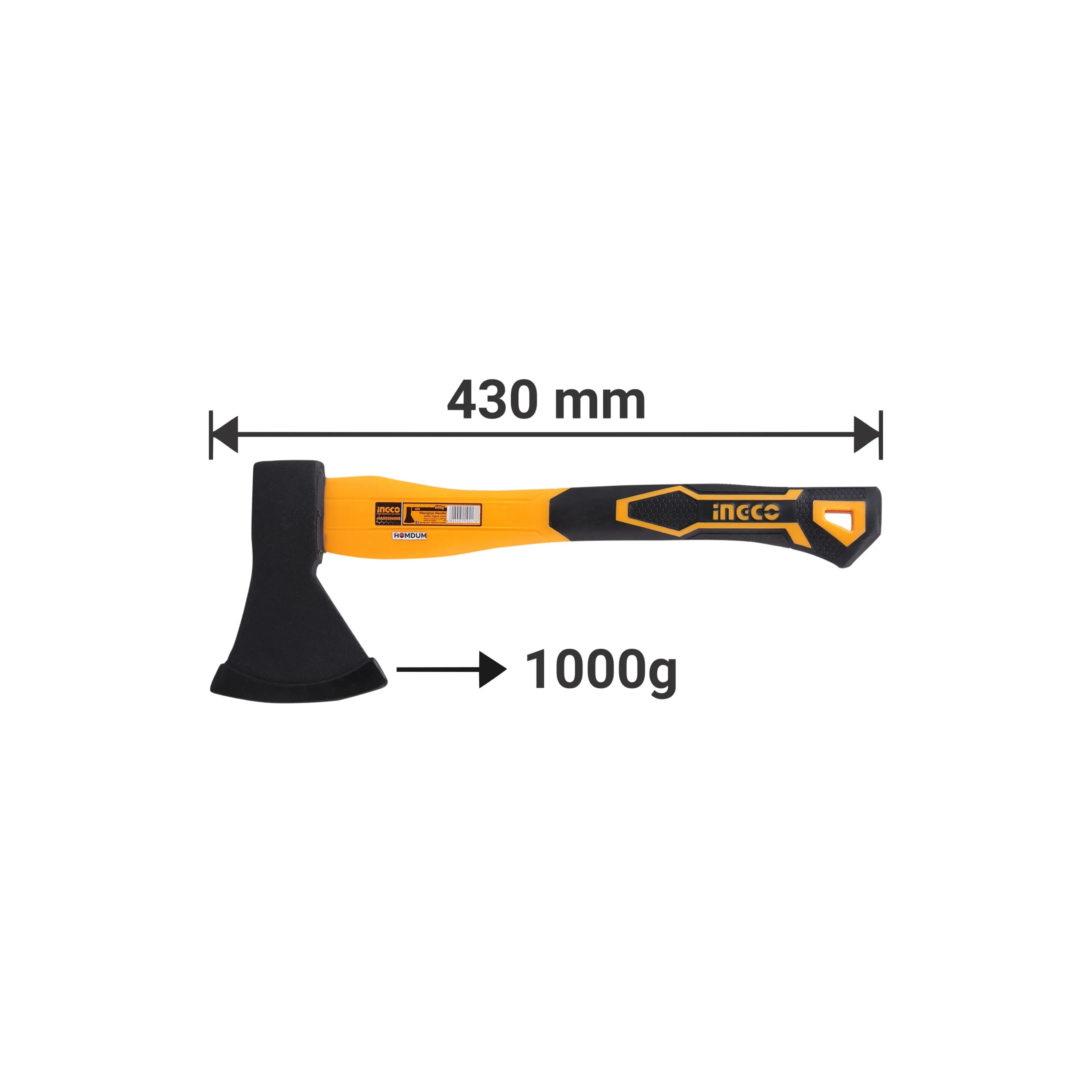 Ingco Camping Axe 1000g HAX02010008  Heavy Duty Forged Steel Head with 380 mm Fiberglass Rubberized Grip Handle for Perfect Strike Hatchet Hand Axe for Gardening Wood Cutting & Splitting.