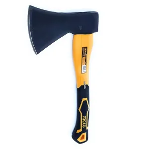 Ingco Camping Axe 1000g HAX02010008  Heavy Duty Forged Steel Head with 380 mm Fiberglass Rubberized Grip Handle for Perfect Strike Hatchet Hand Axe for Gardening Wood Cutting & Splitting.