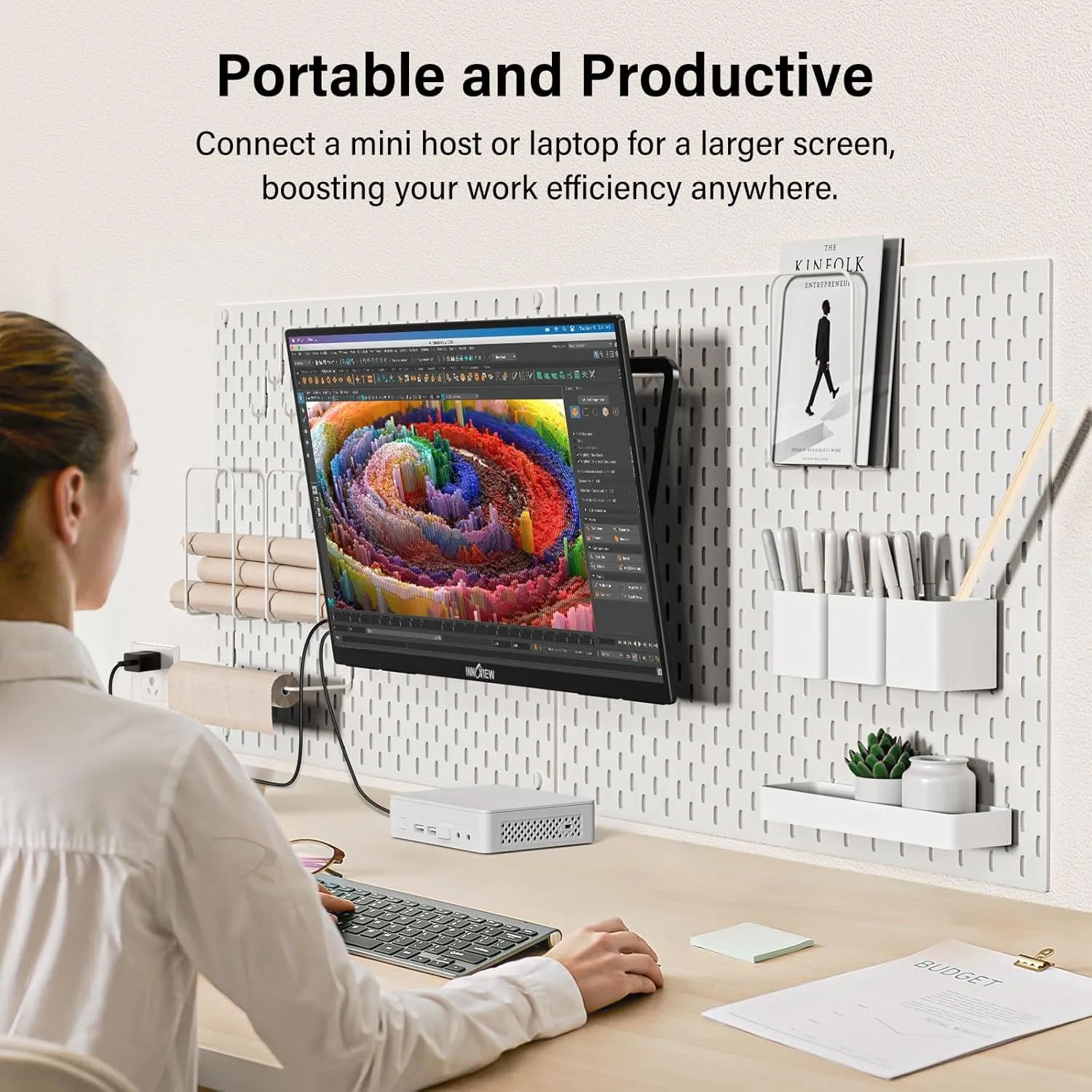 Innoview 23.8” 4K Portable Monitor, UHD (3840*2160) 100%sRGB IPS Speakers USB-C HDMI Work Home Second Monitor W/180°Adjustable Stand for Laptop, Desktop, Macbook, Phones, Tablet, PS5/4, Xbox, Switch
