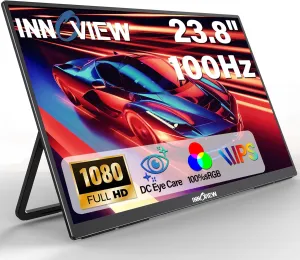 InnoView 23.8" 1080P Portable Monitor, FHD 100HZ 100% SRGB IPS USB-C HDMI Large Work Home Gaming Second Monitor W/180°Adjustable Stand for Laptop, MacBook, Phones