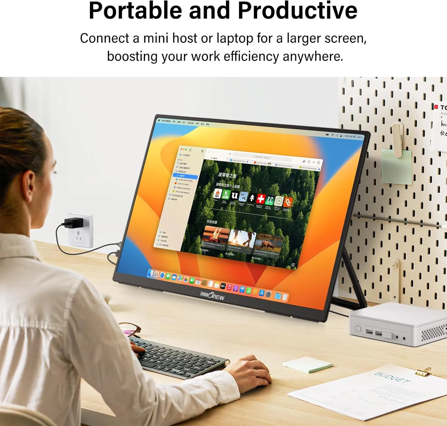 InnoView 23.8" 1080P Portable Monitor, FHD 100HZ 100% SRGB IPS USB-C HDMI Large Work Home Gaming Second Monitor W/180°Adjustable Stand for Laptop, MacBook, Phones