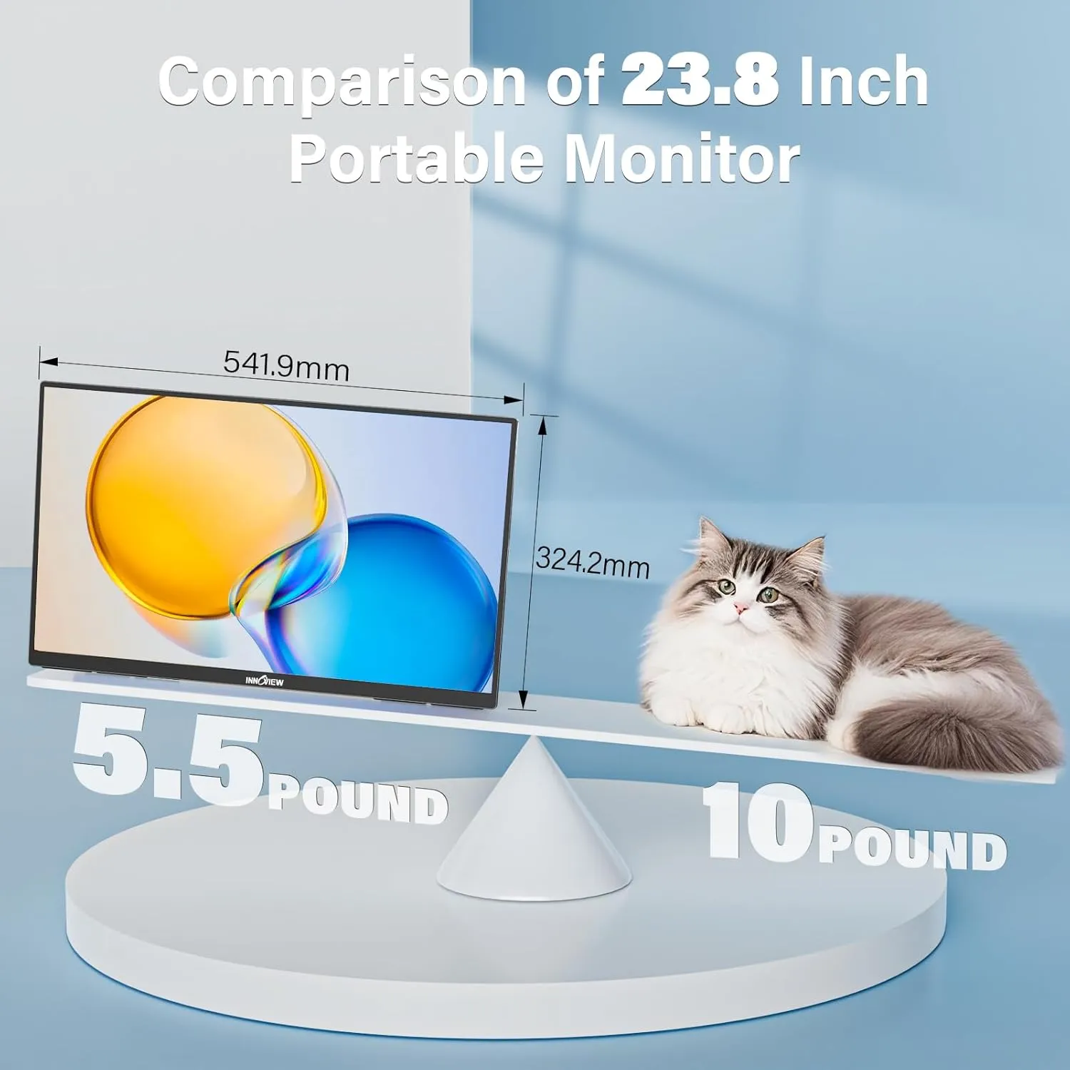 InnoView 23.8" 1080P Portable Monitor, FHD 100HZ 100% SRGB IPS USB-C HDMI Large Work Home Gaming Second Monitor W/180°Adjustable Stand for Laptop, MacBook, Phones