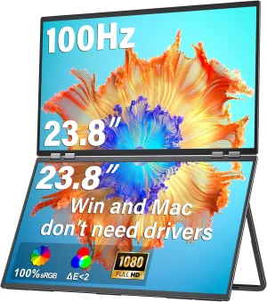 InnoView 23.8" FHD 100Hz 100% sRGB Dual Monitor 315°Adjustable Monitor Extendrer for Windows Mac w/HDMI Type-C Work Gaming Office Triple Monitors