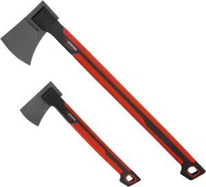 INTERTOOL Splitting Maul and Hatchet Set, 5 lbs Heavy Duty Maul with 28-inch Handle, 2 lbs Small Axe with 18-inch Handle, Shock Absorbing, Anti-Slip HT08-0298-0292