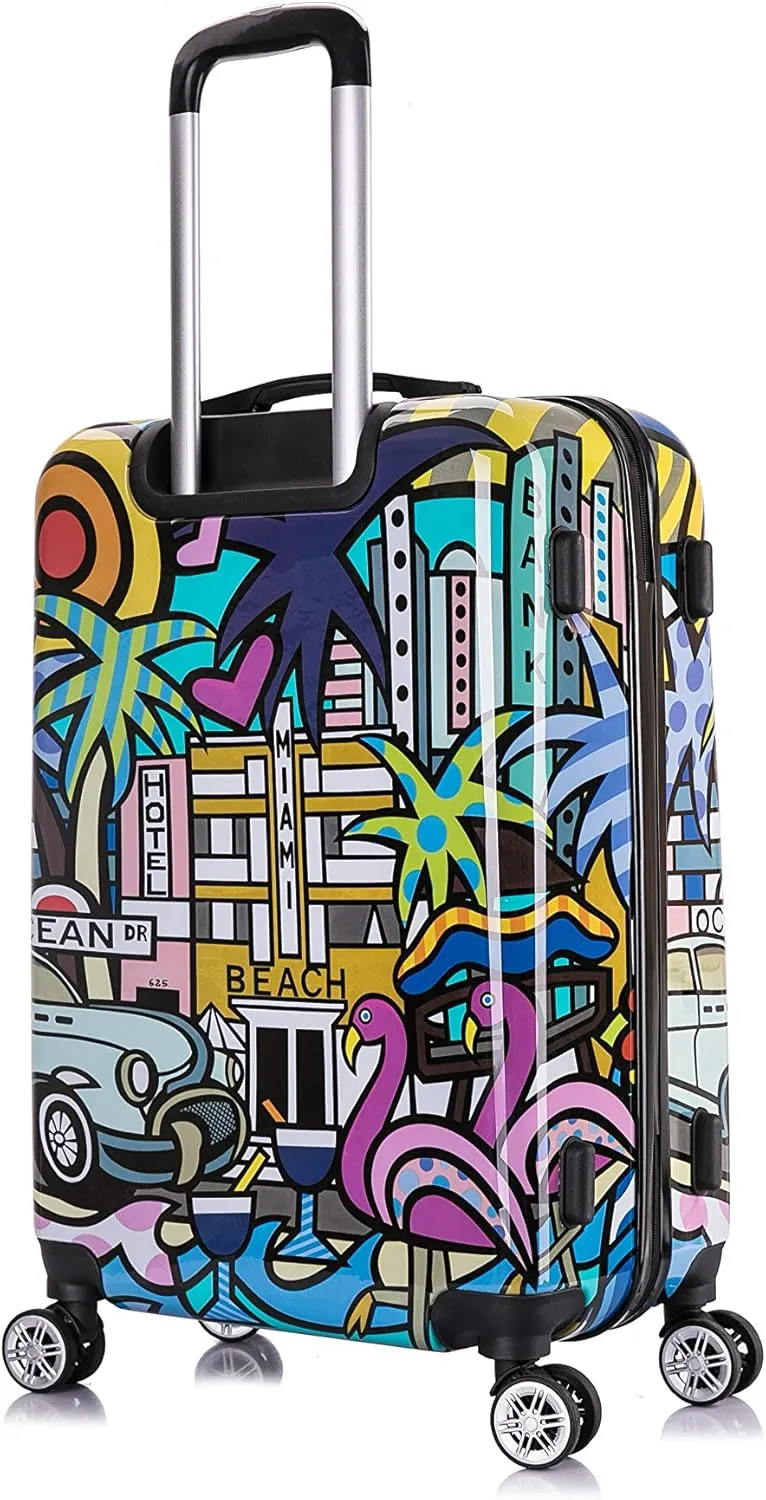 InUSA Miami Print Luggage with Spinner Wheels | Durable Lightweight Hardside Suitcase | Travel Bag with Handle and Trolley | 24-Inch Medium Checked luggage