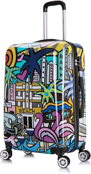 InUSA Miami Print Luggage with Spinner Wheels | Durable Lightweight Hardside Suitcase | Travel Bag with Handle and Trolley | 24-Inch Medium Checked luggage