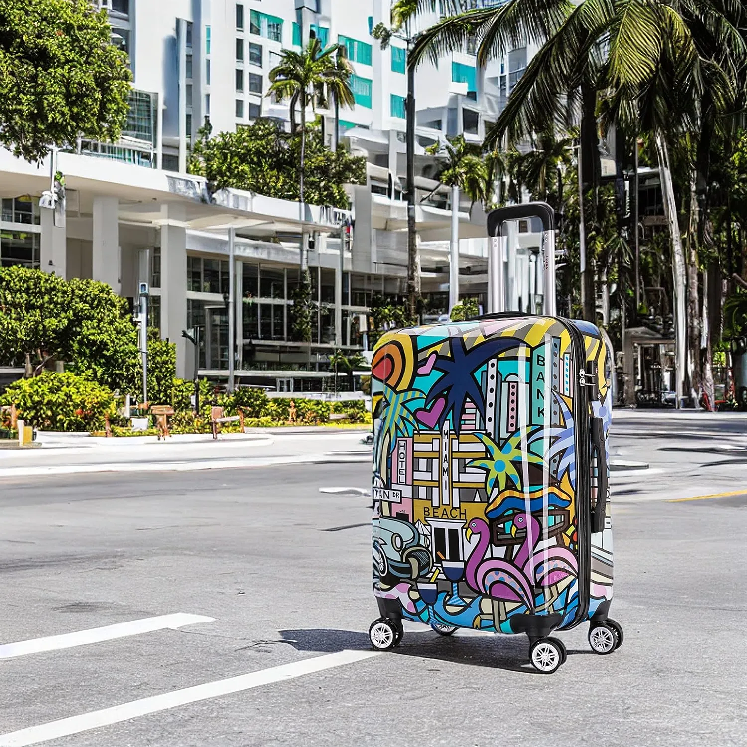 InUSA Miami Print Luggage with Spinner Wheels | Durable Lightweight Hardside Suitcase | Travel Bag with Handle and Trolley | 24-Inch Medium Checked luggage