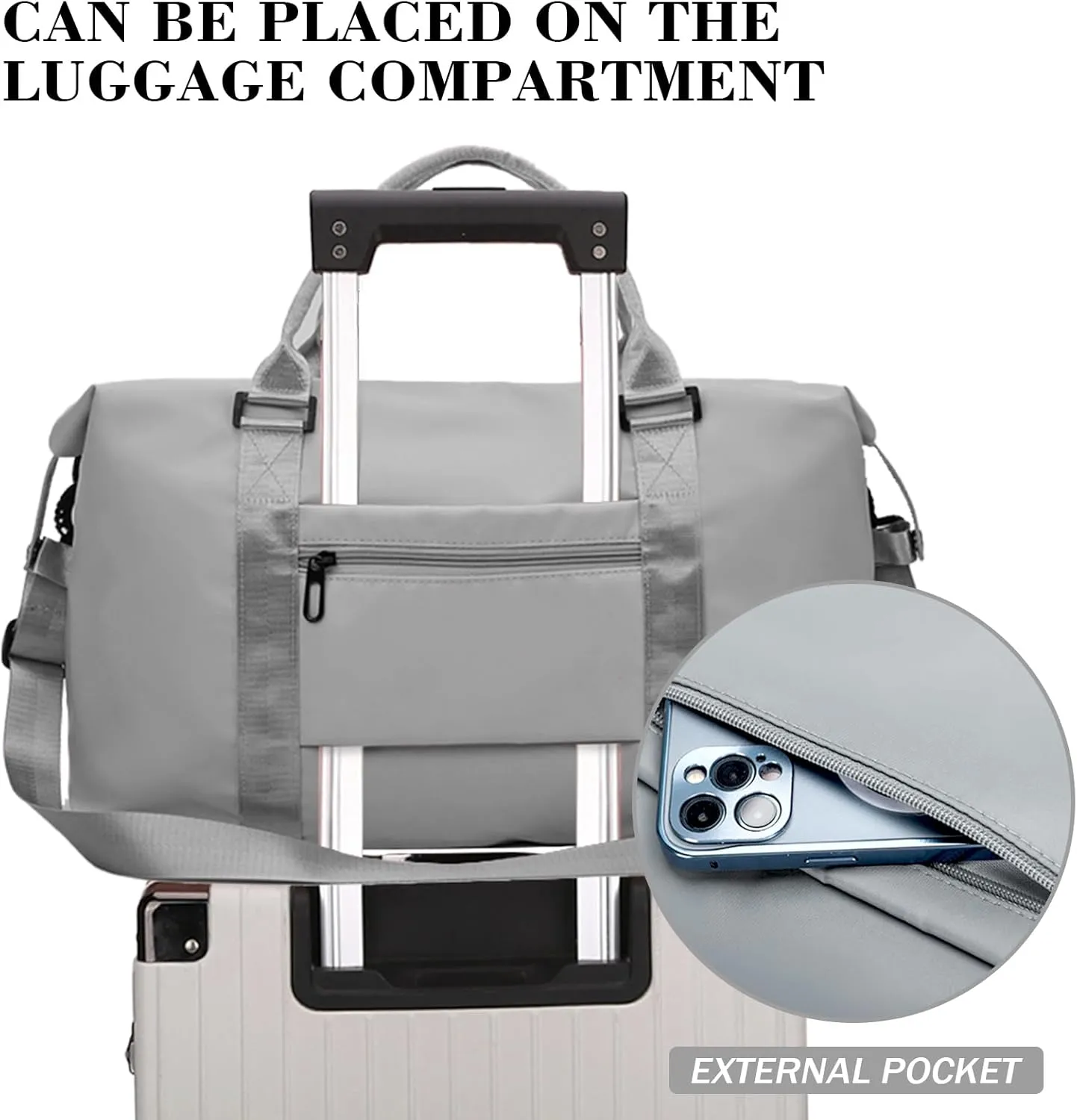 INVODA Travel Duffel Bag Sports Tote Gym Bag Shoulder Weekender Overnight Bag Carry on Travel Bag for Women (grey)