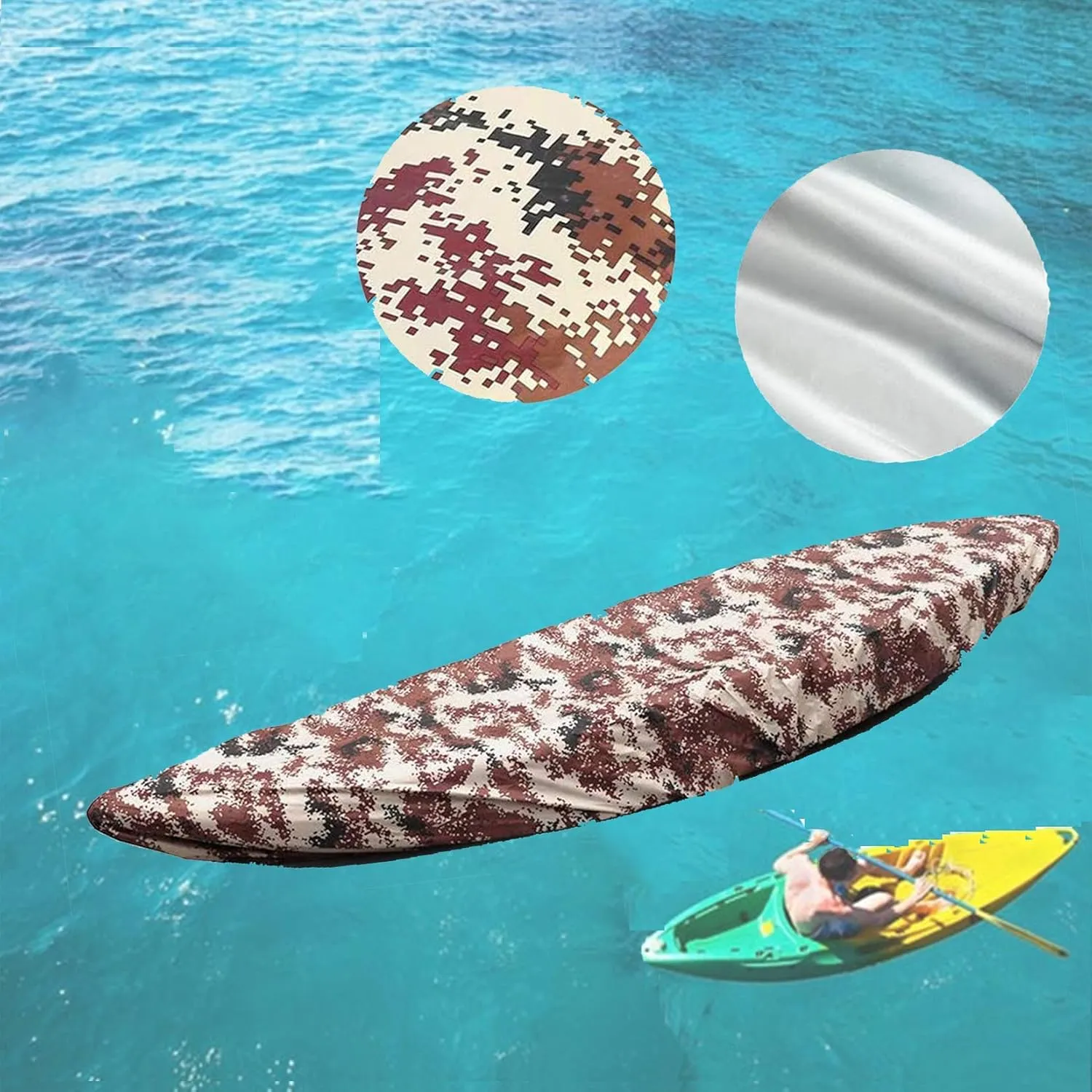 J&C Kayak Covers for Outdoor Storage Waterproof Canoe Cover Dust Proof Fits for 10ft 12ft 13ft 14ft 15 16 17 18 19 ft 200D Polyester Anti Sunlight (18.4-19.7ft /5.6-6m, Desert Camouflage)