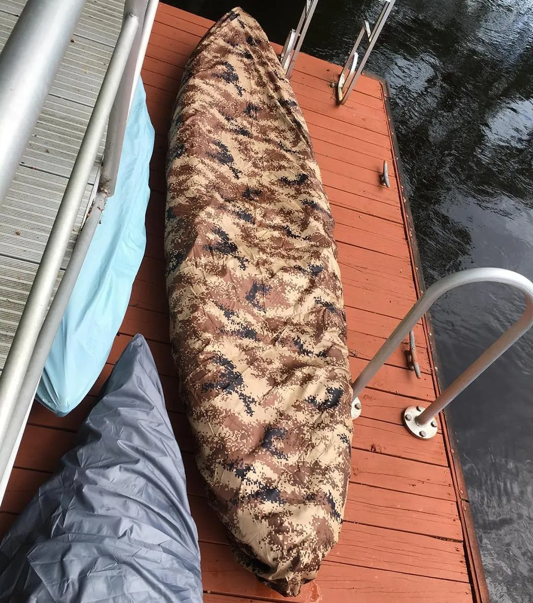 J&C Kayak Covers for Outdoor Storage Waterproof Canoe Cover Dust Proof Fits for 10ft 12ft 13ft 14ft 15 16 17 18 19 ft 200D Polyester Anti Sunlight (18.4-19.7ft /5.6-6m, Desert Camouflage)