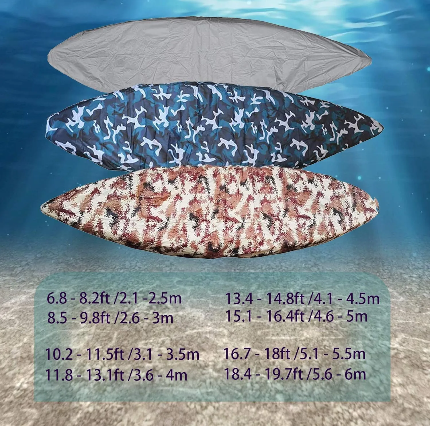 J&C Kayak Covers for Outdoor Storage Waterproof Canoe Cover Dust Proof Fits for 10ft 12ft 13ft 14ft 15 16 17 18 19 ft 200D Polyester Anti Sunlight (18.4-19.7ft /5.6-6m, Desert Camouflage)