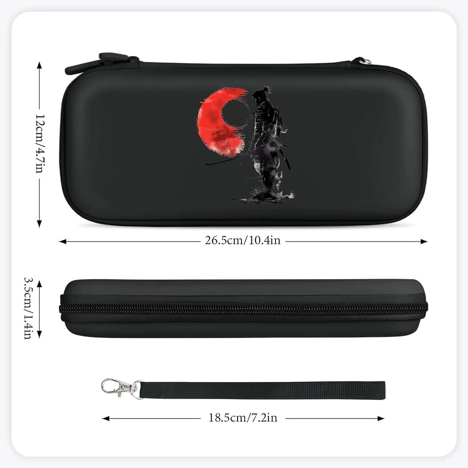 Japanese Samurai General Warrior Hard Shell Travel Case with Rope 15 Game Card Pockets Compatible with Switch Protective