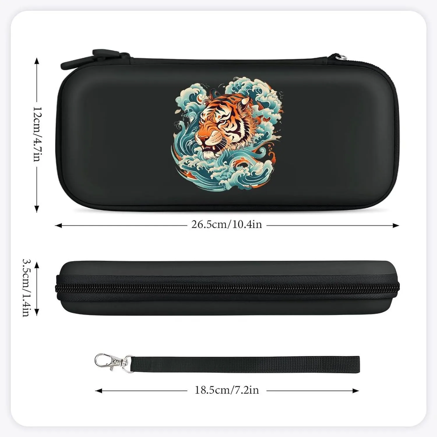 Japanese Tiger Head Waves Hard Shell Travel Case with Rope 15 Game Card Pockets Compatible with Switch Protective