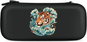 Japanese Tiger Head Waves Hard Shell Travel Case with Rope 15 Game Card Pockets Compatible with Switch Protective