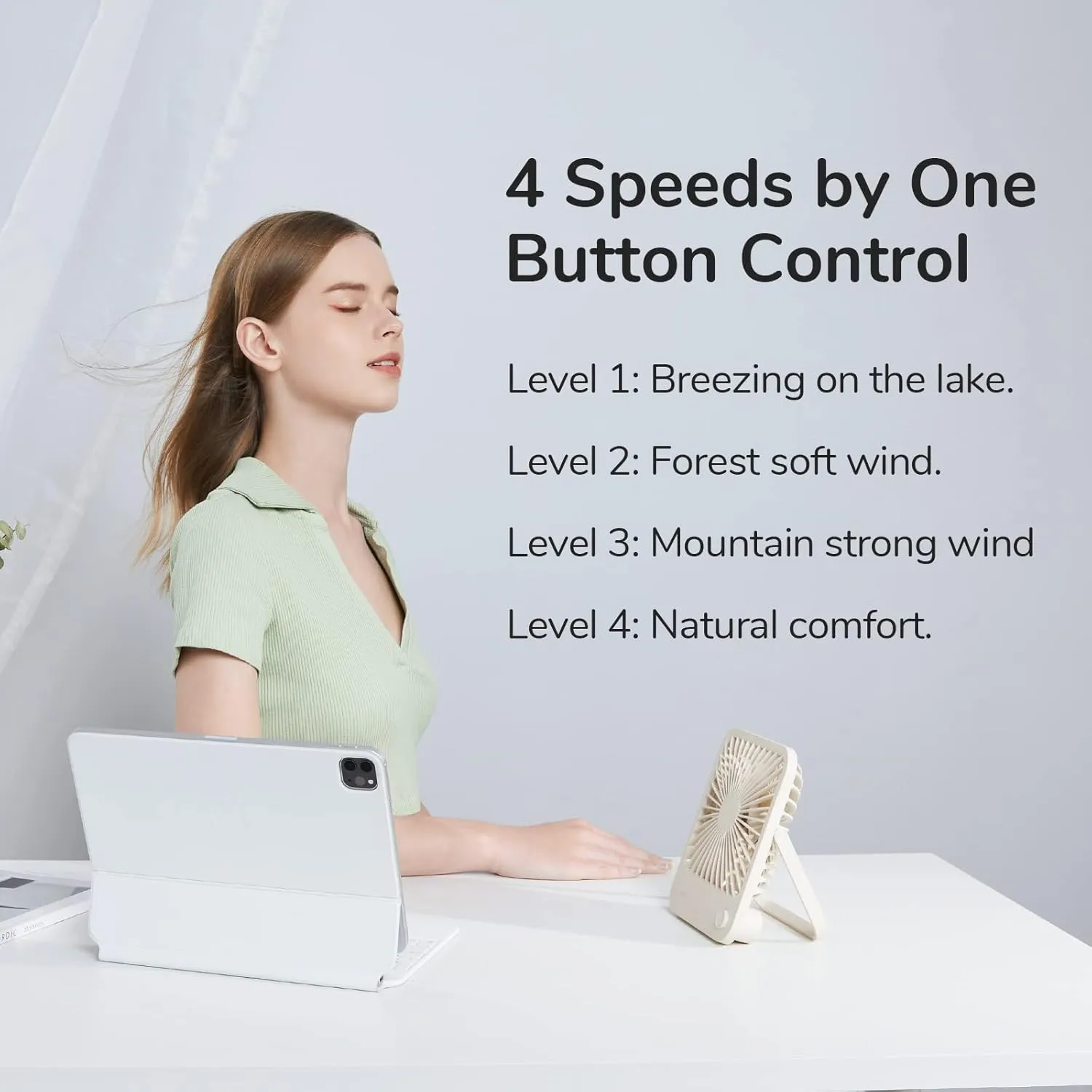 JISULIFE Desk Fan Battery Rechargeable, 4500mAh 180°Foldable Portable Personal Fan, 4 Speeds Adjustable Long Battery-life for Home Office Travel Outdoor Gifts for Women Men-Brown
