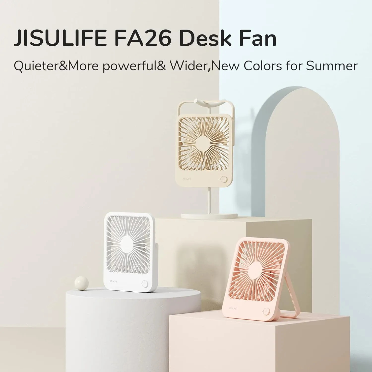 JISULIFE Desk Fan Battery Rechargeable, 4500mAh 180°Foldable Portable Personal Fan, 4 Speeds Adjustable Long Battery-life for Home Office Travel Outdoor Gifts for Women Men-Pink