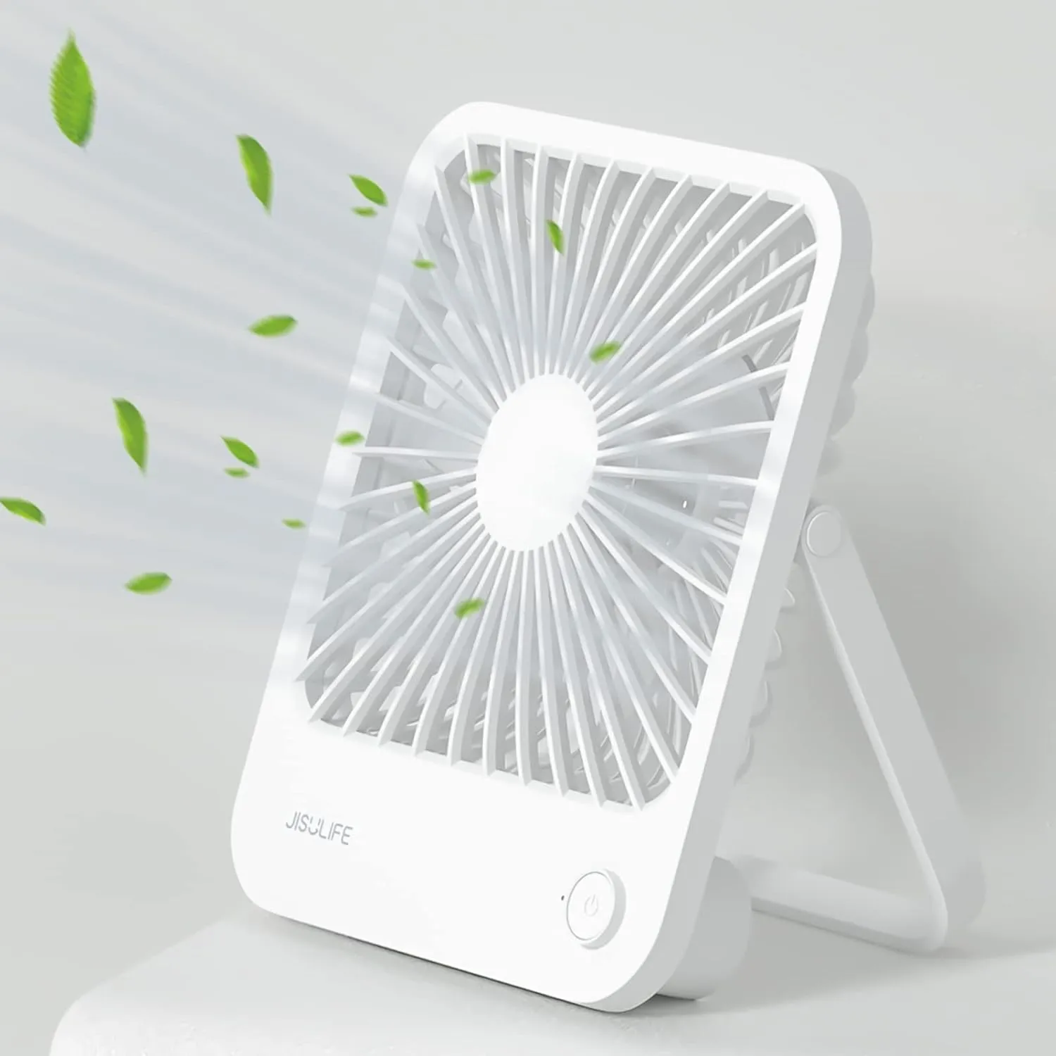 JISULIFE Desk Fan Battery Rechargeable, 4500mAh 180°Foldable Portable Personal Fan, 4 Speeds Adjustable Long Battery-life for Home Office Travel Outdoor Gifts for Women Men-White