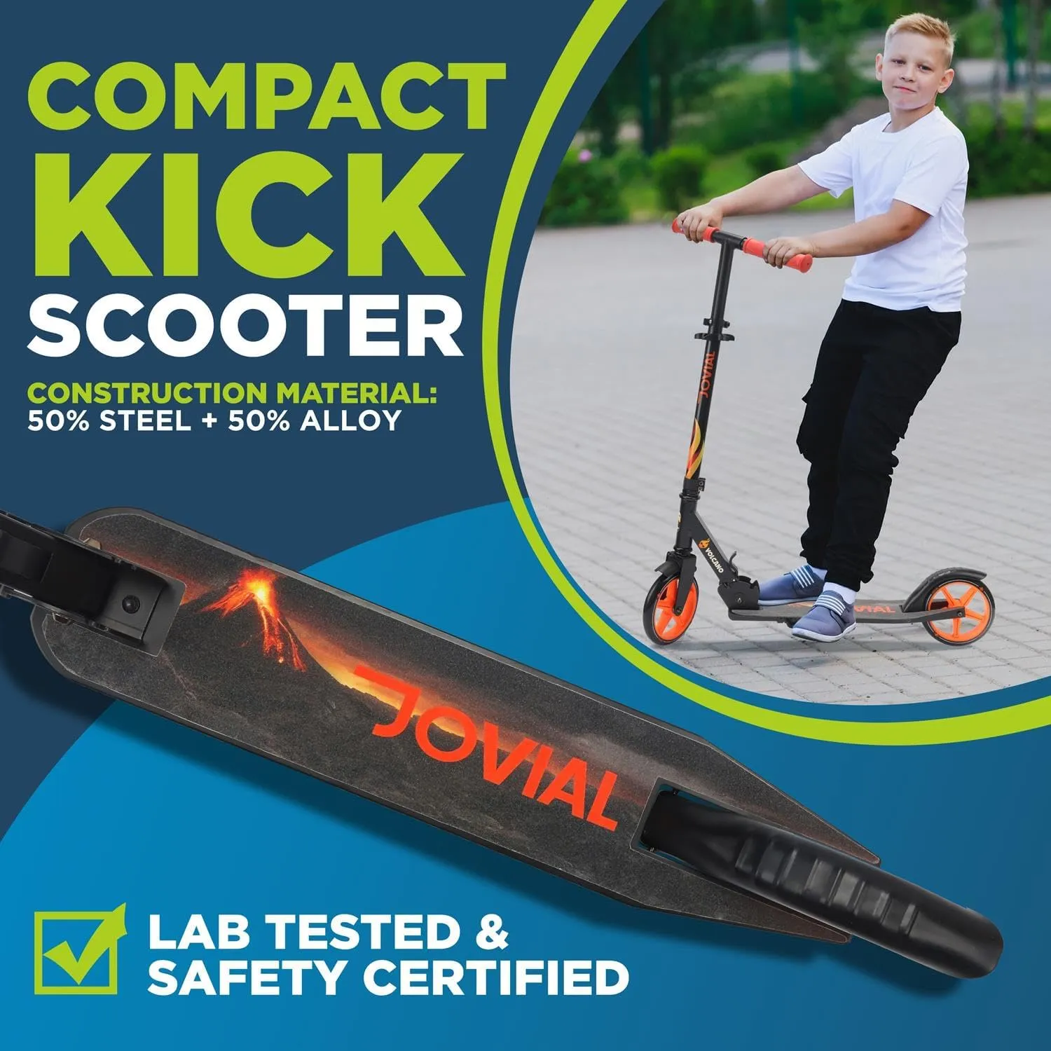 Jovial 2-Wheel Folding Kick Scooter - Compact Foldable Riding Scooter for Teens w/Adjustable Height, Alloy Anti-Slip Deck, 7” Wheels, Mud Guard Front Wheel