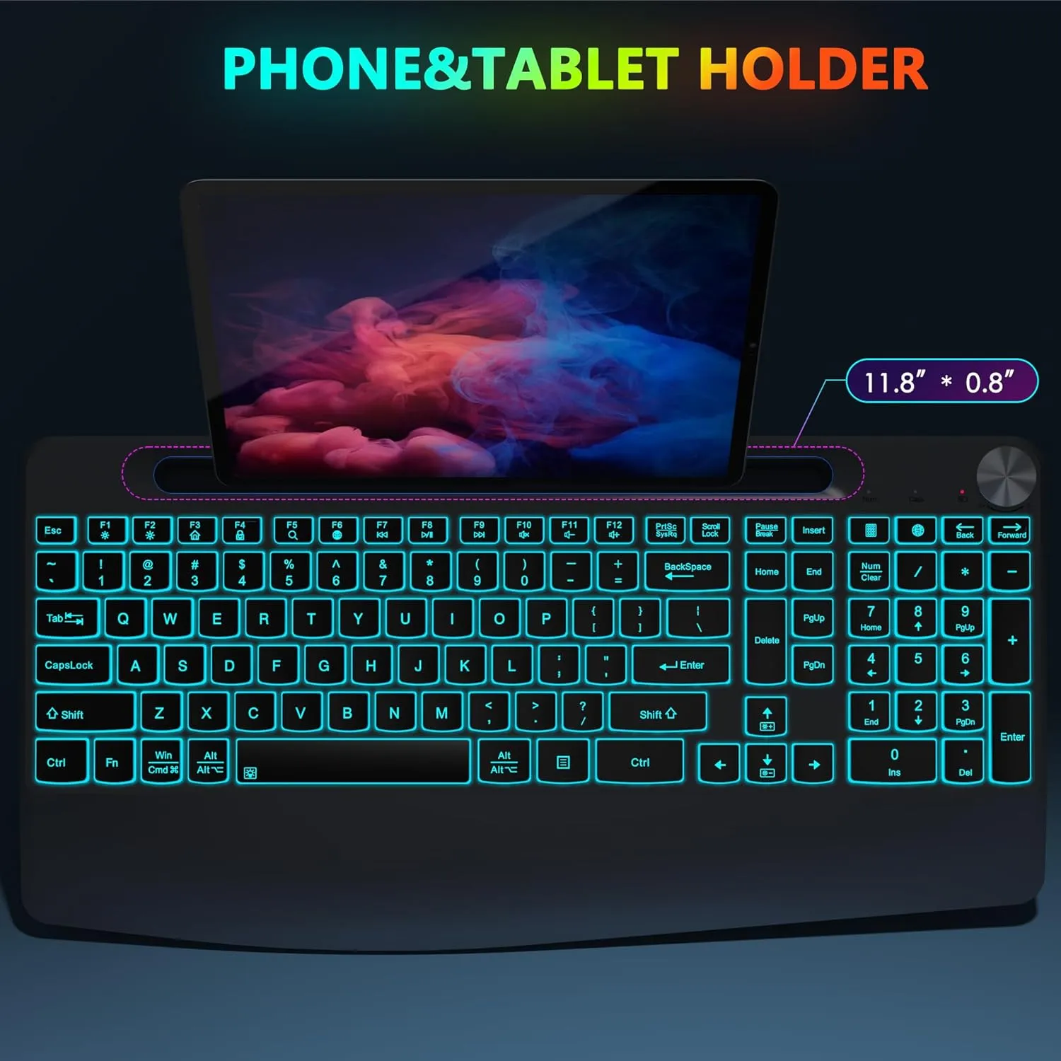 JOYACCESS Backlit Keyboard and Mouse, Ergonomic Wireless Backlit Keybaord with Phone Holder,Rechargeable Wireless Keyboard Mouse Combo with Light Up Keys for for Laptop, PC, Mac, Windows-Grey