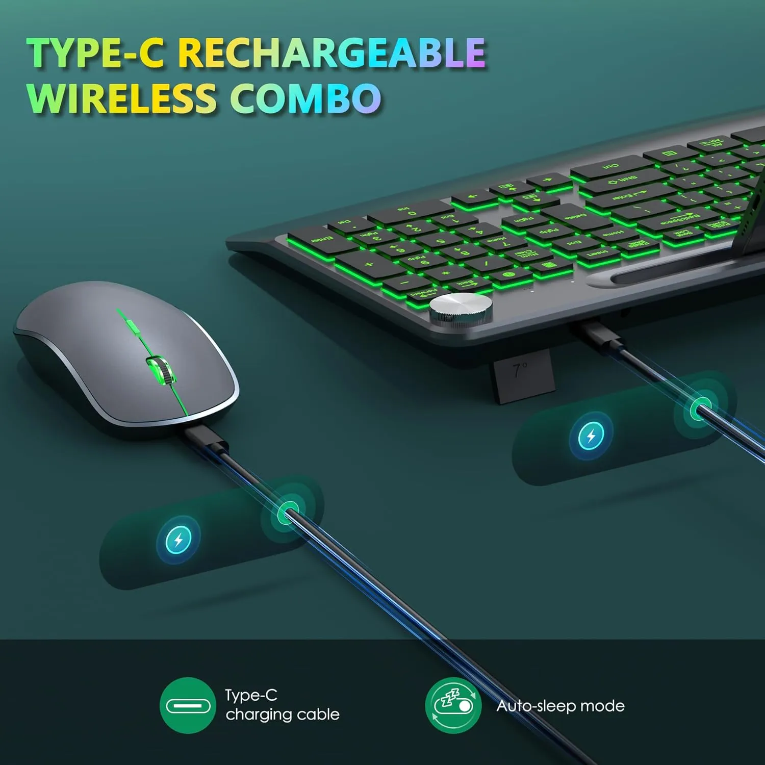 JOYACCESS Backlit Keyboard and Mouse, Ergonomic Wireless Backlit Keybaord with Phone Holder,Rechargeable Wireless Keyboard Mouse Combo with Light Up Keys for for Laptop, PC, Mac, Windows-Grey