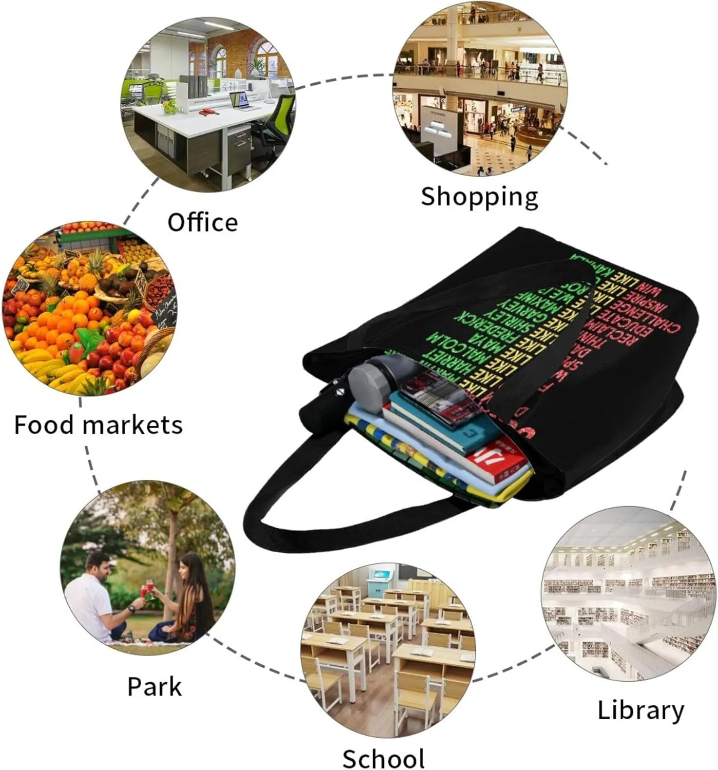 Juneteenth Black Month Lip Kiss Sunflower Women's Tote Bag Lightweight Shopping Handbag Travel Shoulder Bag