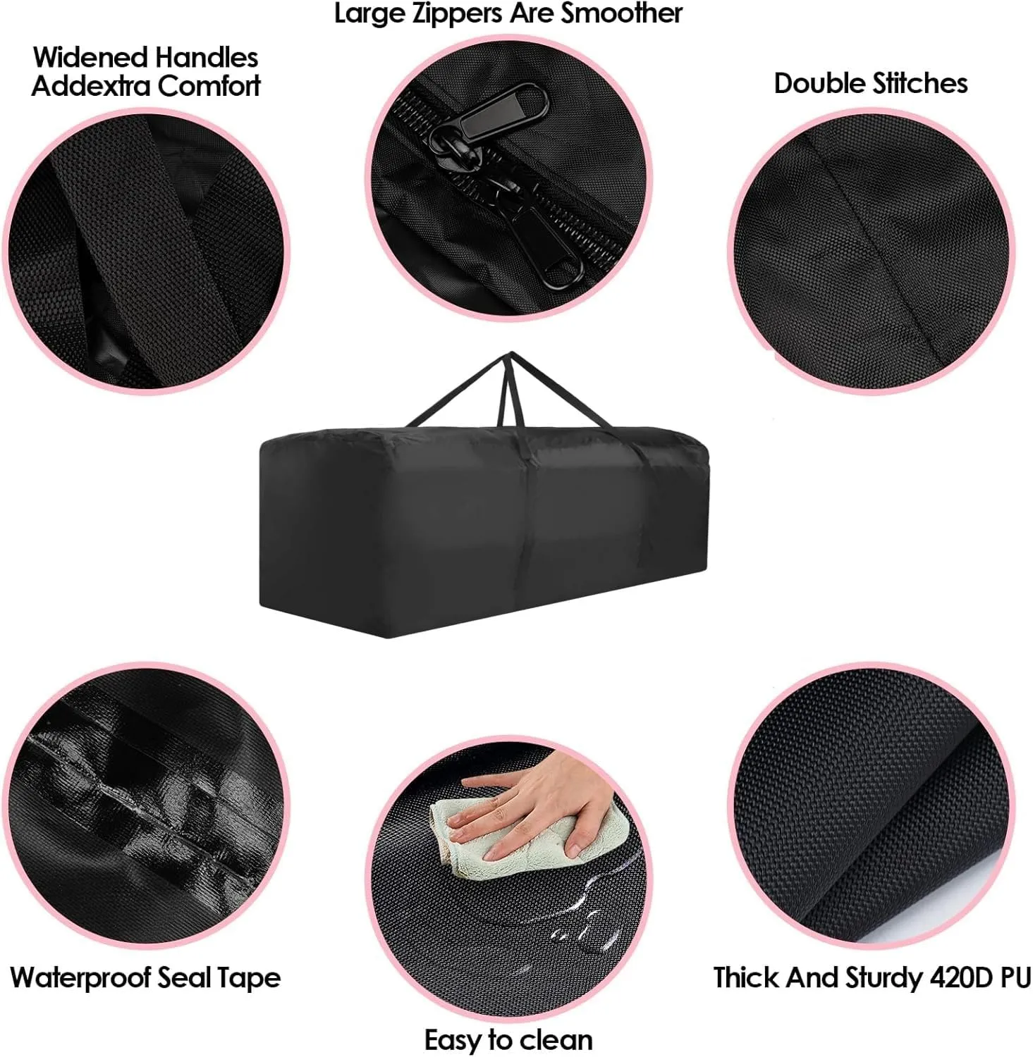 K-Musculo Outdoor Cushion Storage Bag, Waterproof Upgrade 600D PVC with Handles Protective Zipper,Patio Cushion Storage Bag(Black 32" x 32" x 24")